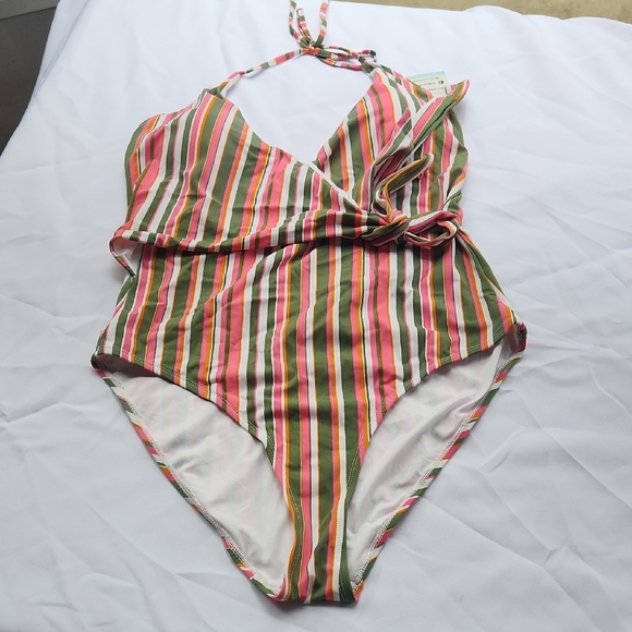 Striped Halter One-Piece Swimsuit - Picture 1 of 5